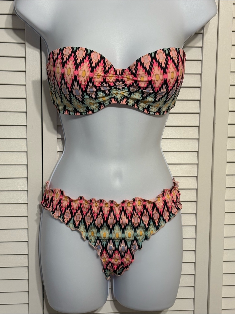 Victoria's Secret Pink Multi-Color Strapless Bandeau Bikini Set